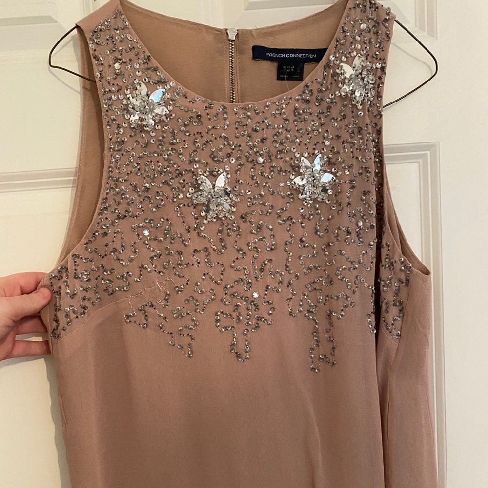 Never worn French Connection tan sequin top